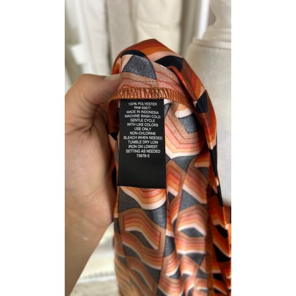 Worthington Women's Sz XS Orange Geometric Print Tie Neck Satin Midi Dress #0561 - Picture 9 of 13